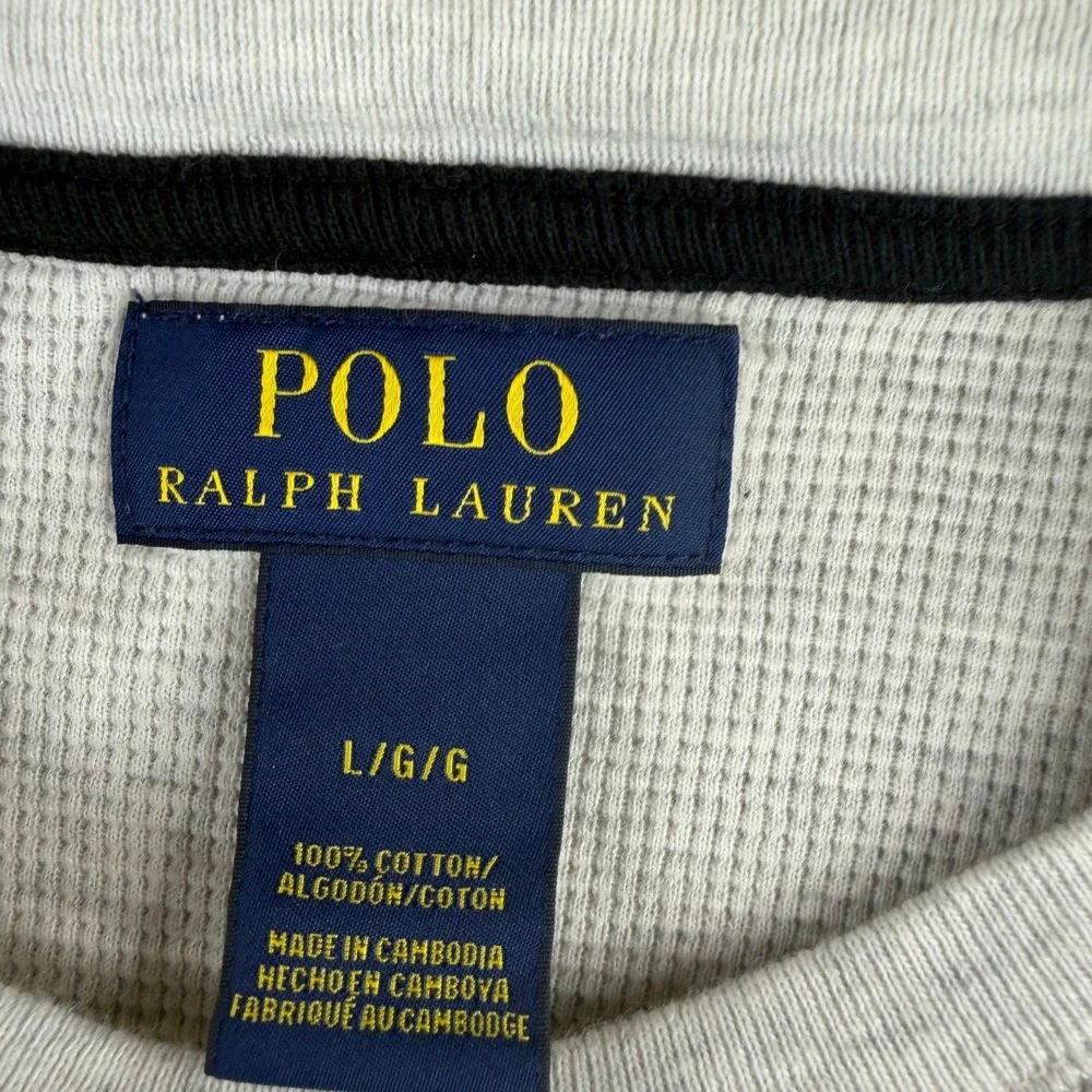 Polo Ralph Lauren Thermal Shirt Men Large Oatmeal Heather Waffle Knit Preppy L/S